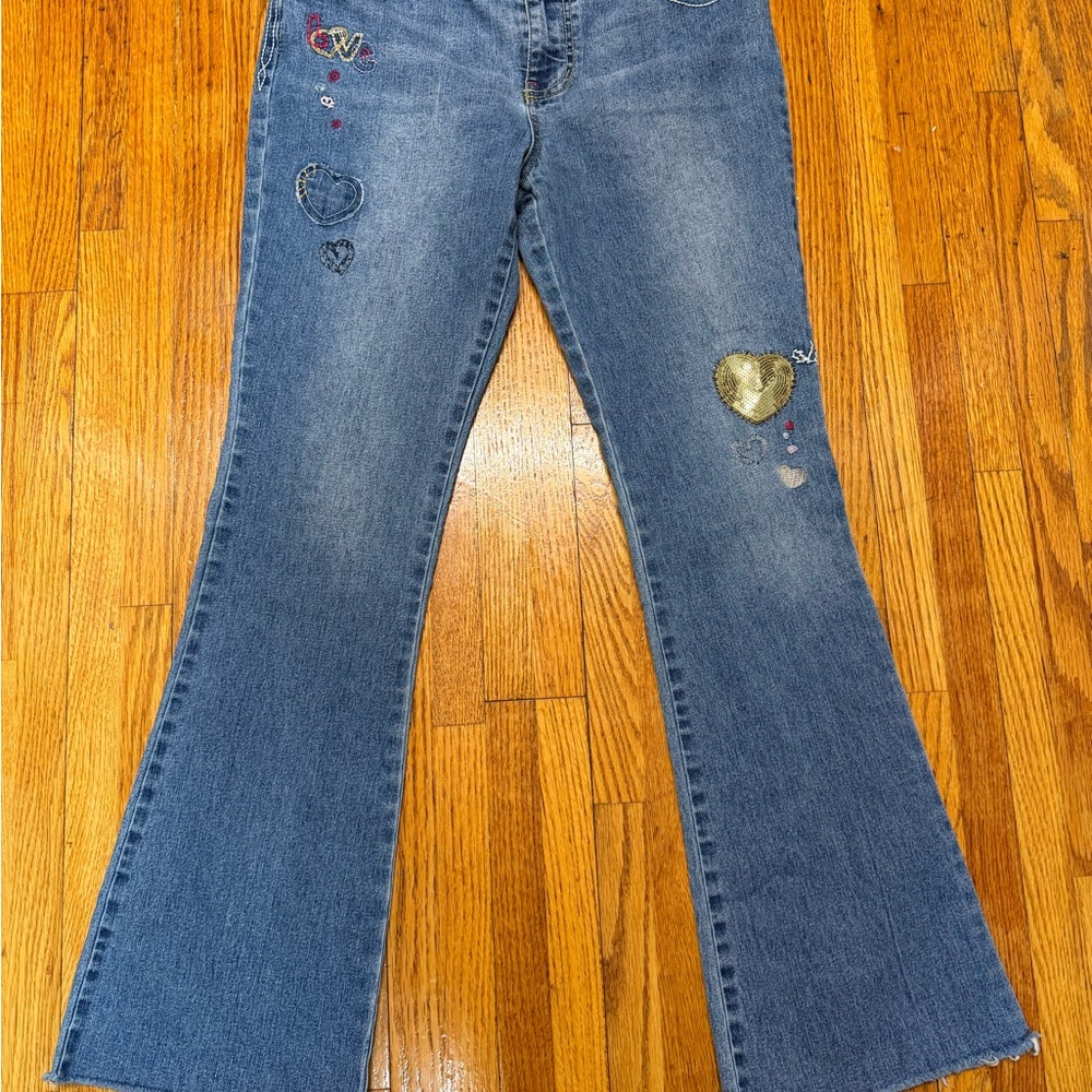 Women's Blue Jeans with Heart Embroidery